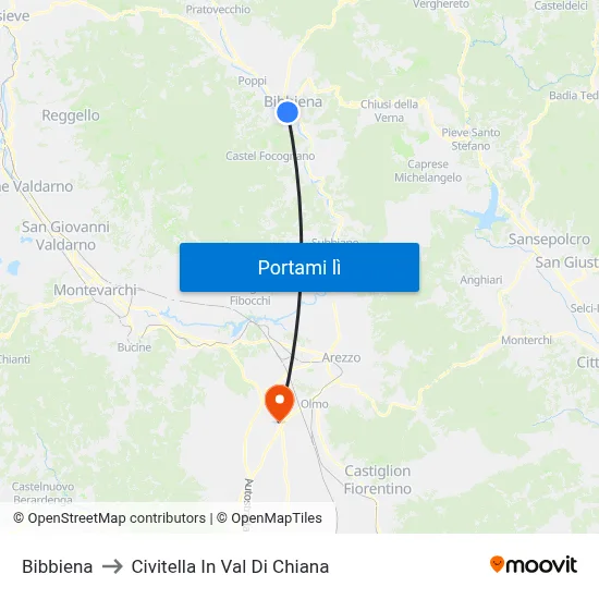 Bibbiena to Civitella In Val Di Chiana map