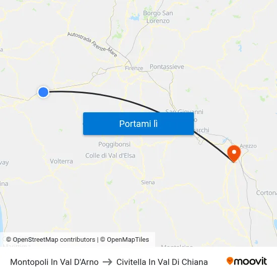 Montopoli In Val D'Arno to Civitella In Val Di Chiana map