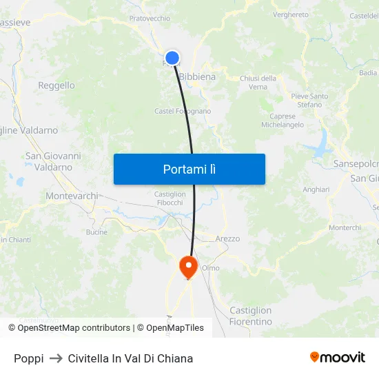 Poppi to Civitella In Val Di Chiana map