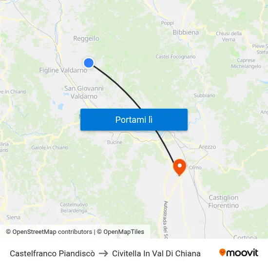 Castelfranco Piandiscò to Civitella In Val Di Chiana map