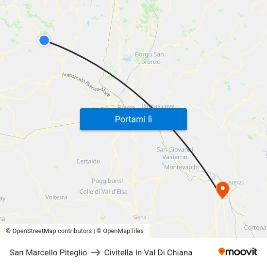 San Marcello Piteglio to Civitella In Val Di Chiana map