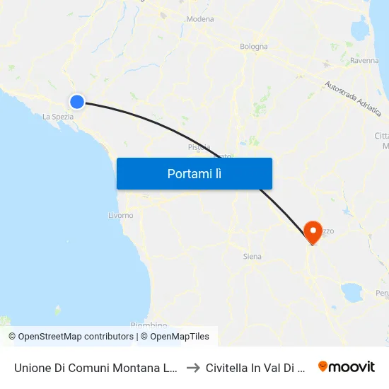Unione Di Comuni Montana Lunigiana to Civitella In Val Di Chiana map