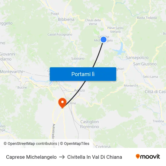 Caprese Michelangelo to Civitella In Val Di Chiana map