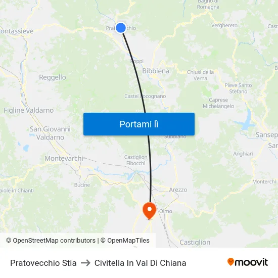 Pratovecchio Stia to Civitella In Val Di Chiana map
