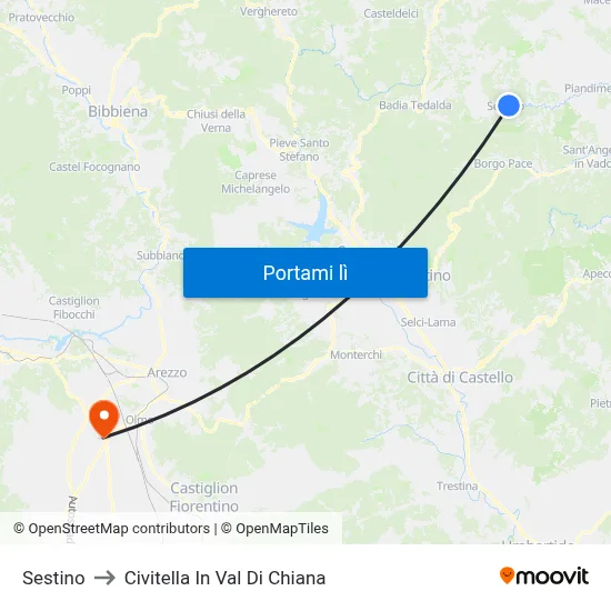Sestino to Civitella In Val Di Chiana map
