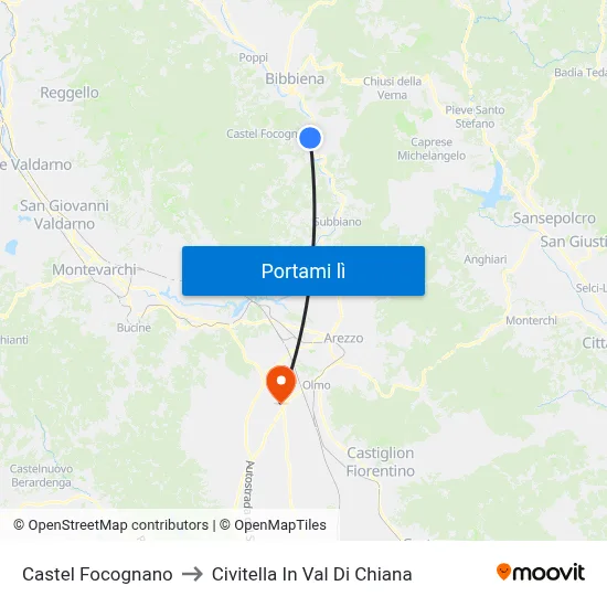 Castel Focognano to Civitella In Val Di Chiana map
