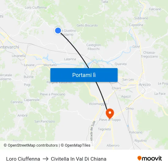 Loro Ciuffenna to Civitella In Val Di Chiana map