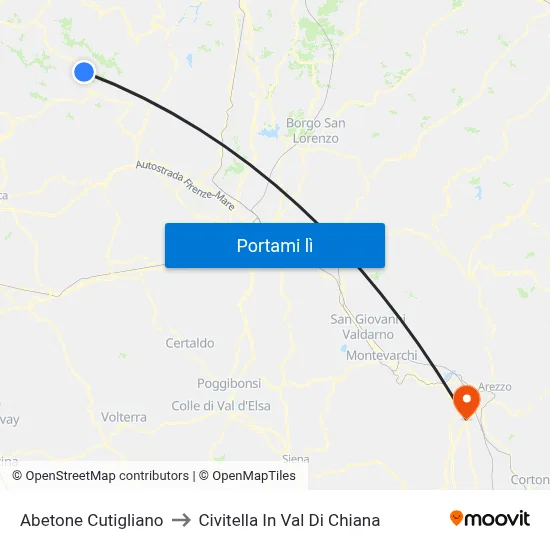 Abetone Cutigliano to Civitella In Val Di Chiana map