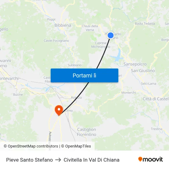 Pieve Santo Stefano to Civitella In Val Di Chiana map