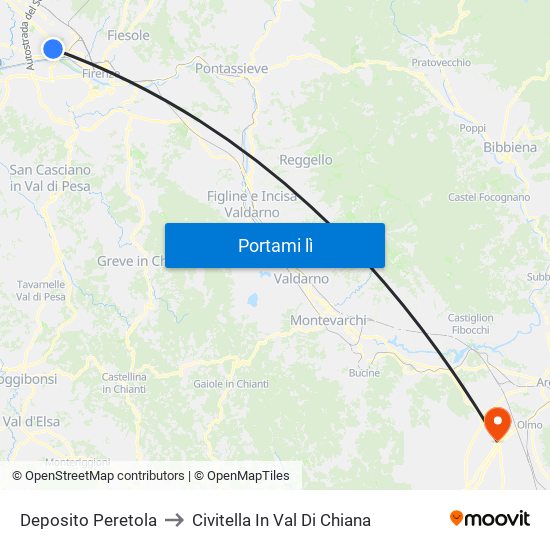 Deposito Peretola to Civitella In Val Di Chiana map