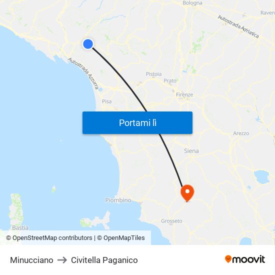 Minucciano to Civitella Paganico map