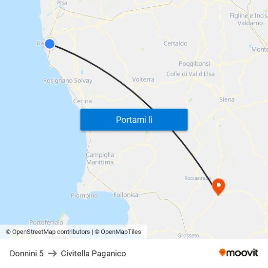 Donnini 5 to Civitella Paganico map