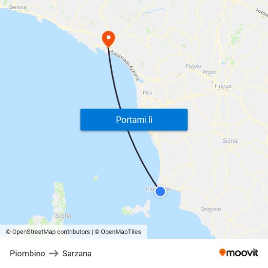 Piombino to Sarzana map