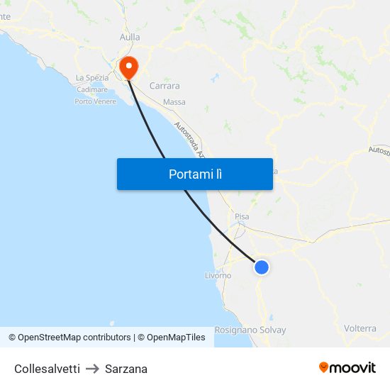 Collesalvetti to Sarzana map