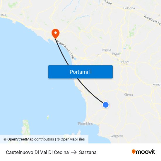 Castelnuovo Di Val Di Cecina to Sarzana map