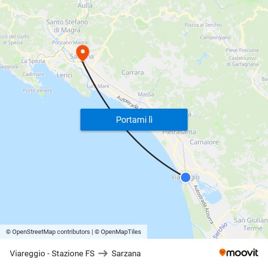 Viareggio Stazione FS to Sarzana map