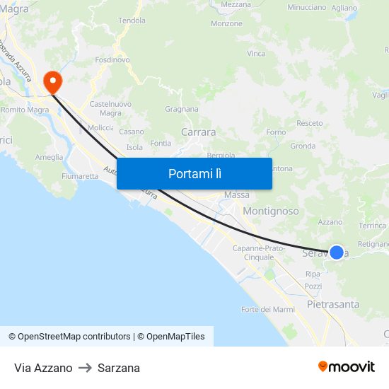 Via Azzano to Sarzana map