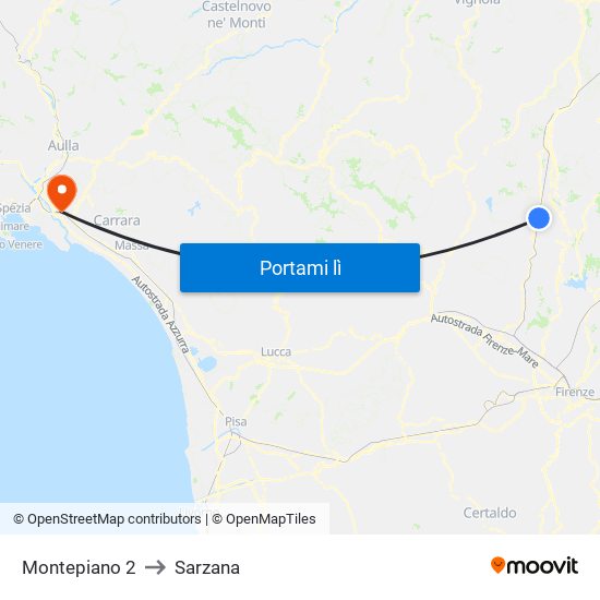 Montepiano 2 to Sarzana map