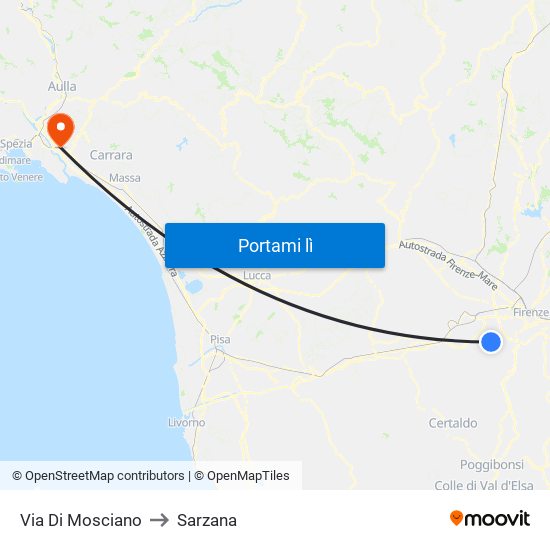 Via Di Mosciano to Sarzana map