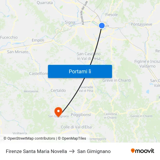 Firenze Santa Maria Novella to San Gimignano map