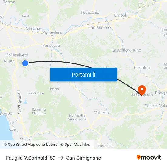 Fauglia Garibaldi 1 to San Gimignano map