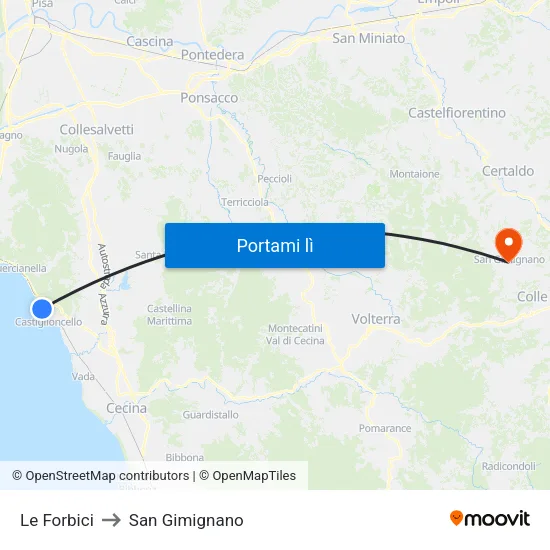Le Forbici to San Gimignano map