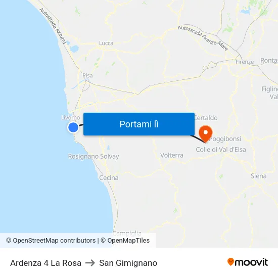 Ardenza 4 La Rosa to San Gimignano map