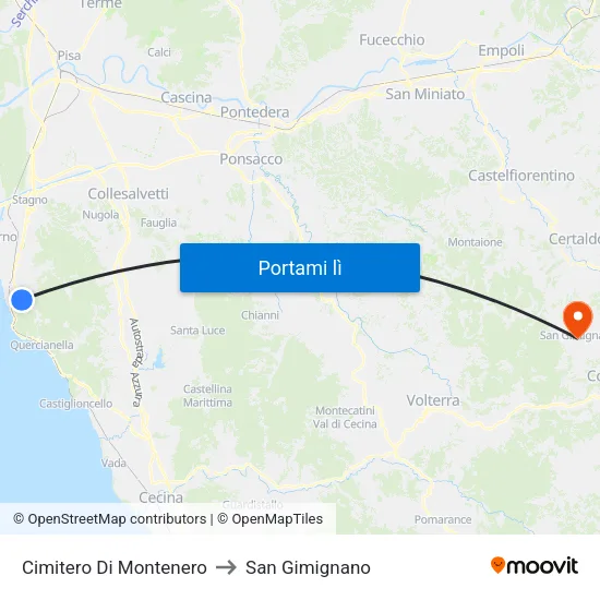 Cimitero Di Montenero to San Gimignano map