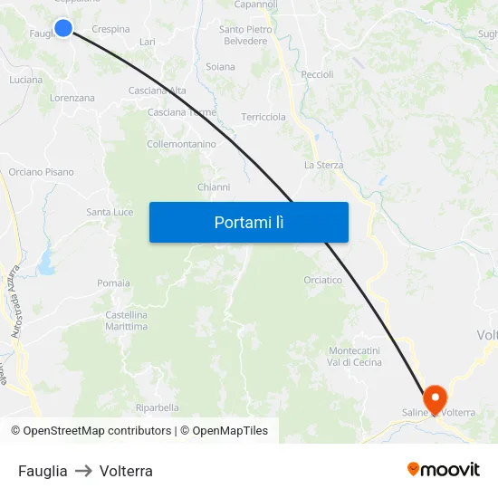Fauglia to Volterra map