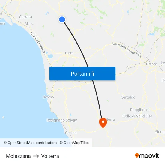 Molazzana to Volterra map