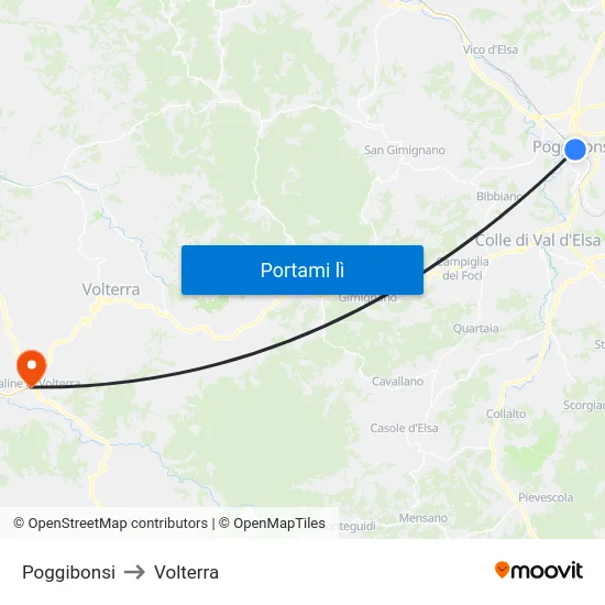 Poggibonsi to Volterra map