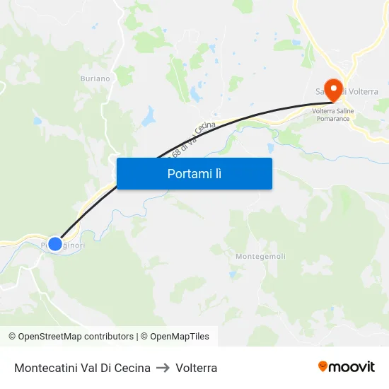 Montecatini Val Di Cecina to Volterra map
