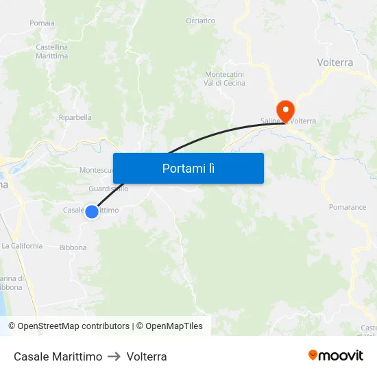 Casale Marittimo to Volterra map