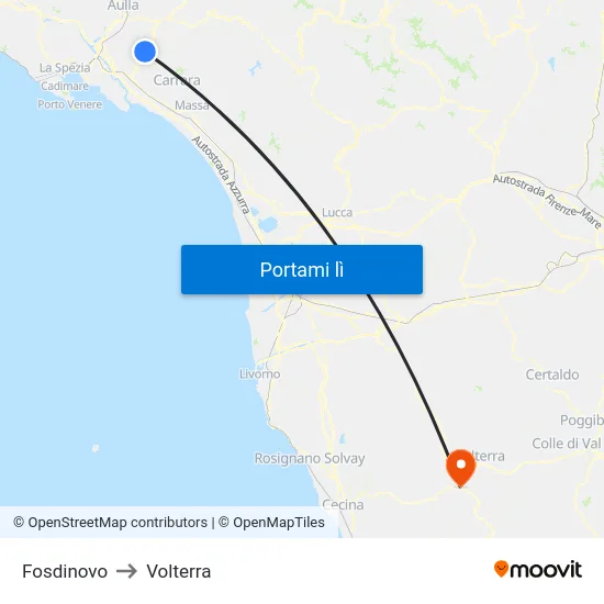 Fosdinovo to Volterra map