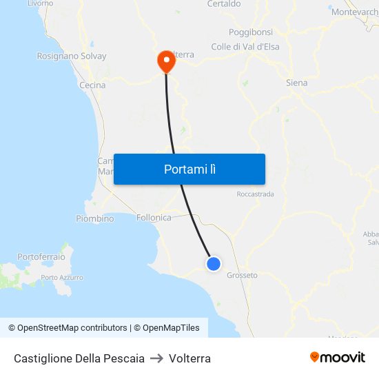 Castiglione Della Pescaia to Volterra map