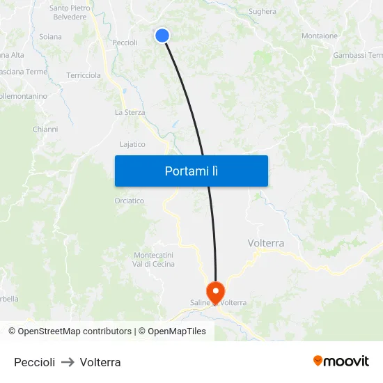 Peccioli to Volterra map