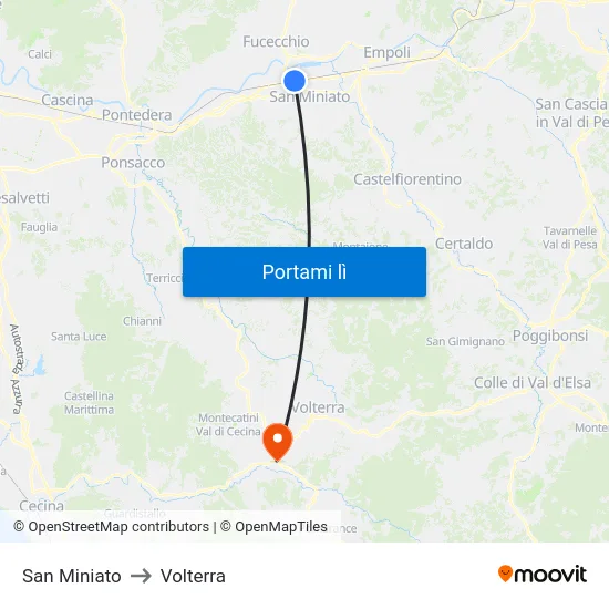 San Miniato to Volterra map