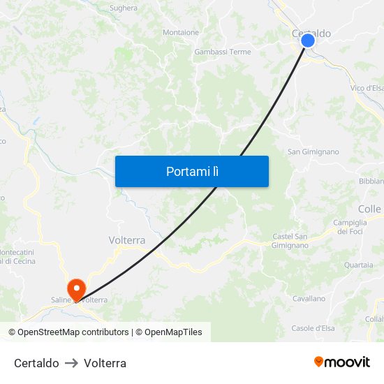 Certaldo to Volterra map