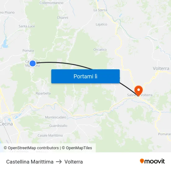 Castellina Marittima to Volterra map