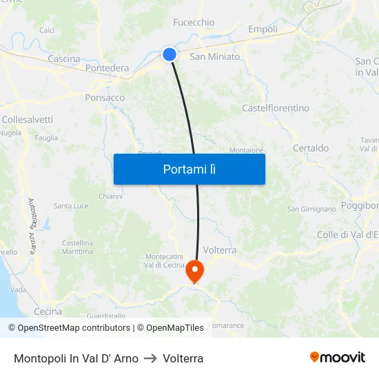Montopoli In Val D' Arno to Volterra map