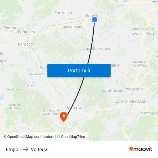 Empoli to Volterra map