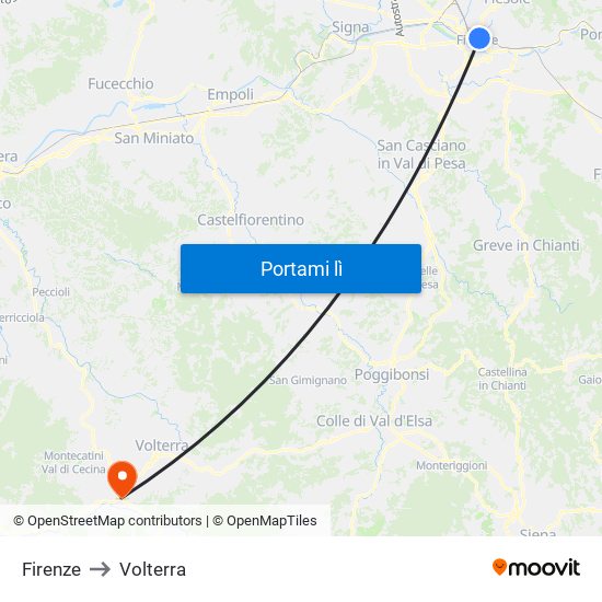Firenze to Volterra map
