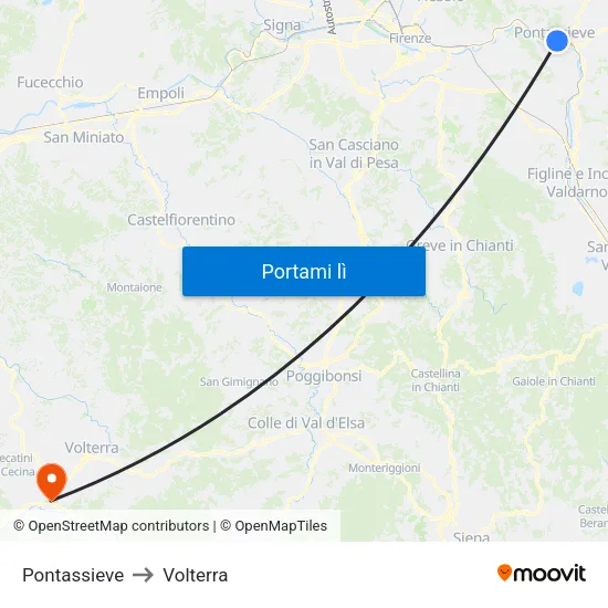 Pontassieve to Volterra map