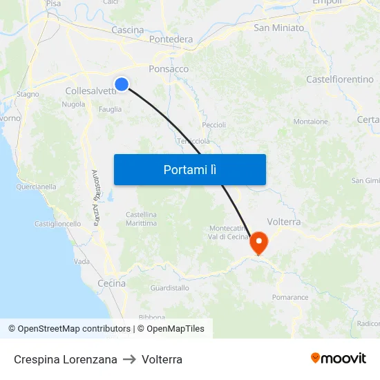 Crespina Lorenzana to Volterra map