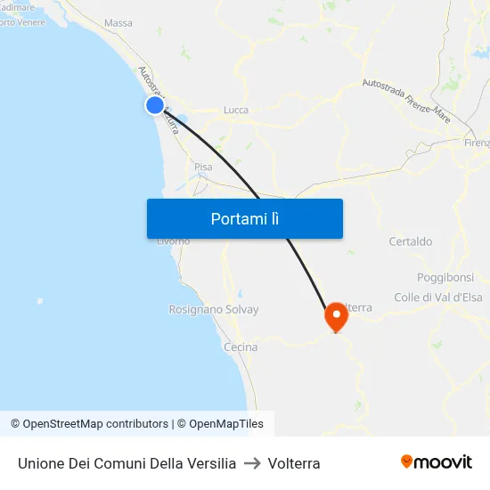 Unione Dei Comuni Della Versilia to Volterra map