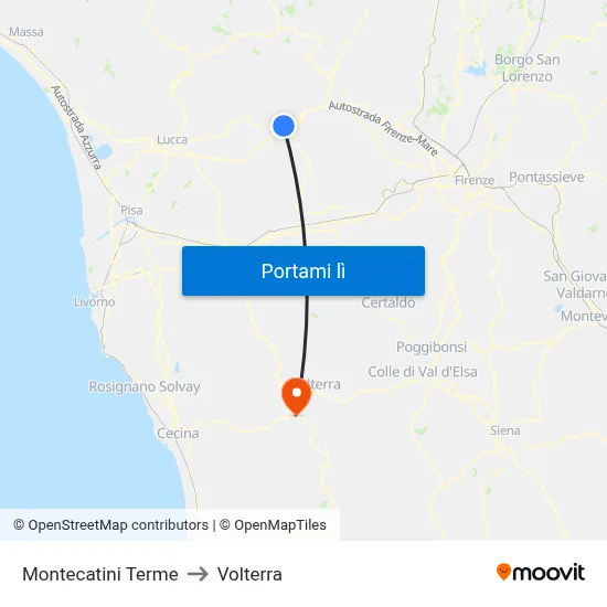 Montecatini Terme to Volterra map