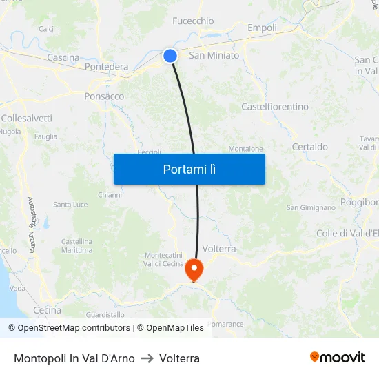 Montopoli In Val D'Arno to Volterra map