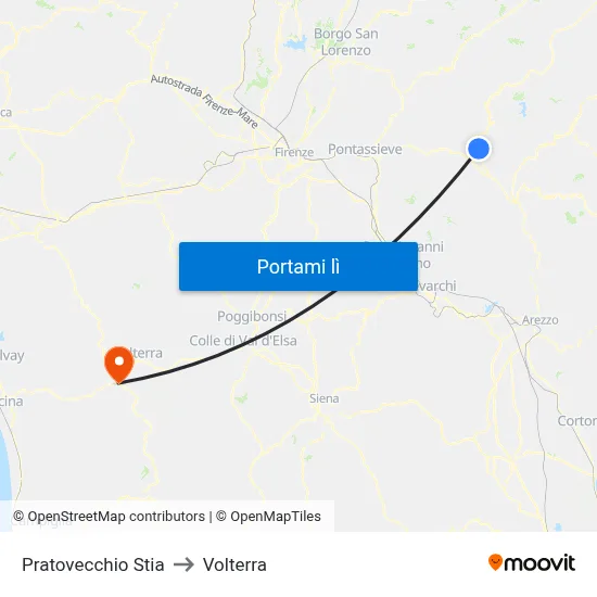 Pratovecchio Stia to Volterra map