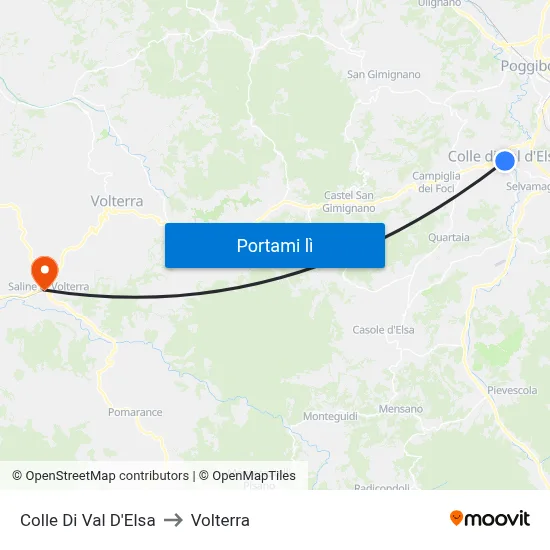 Colle Di Val D'Elsa to Volterra map