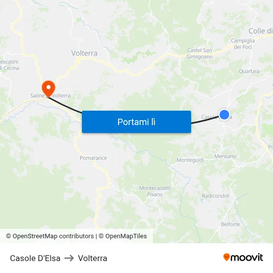 Casole D'Elsa to Volterra map